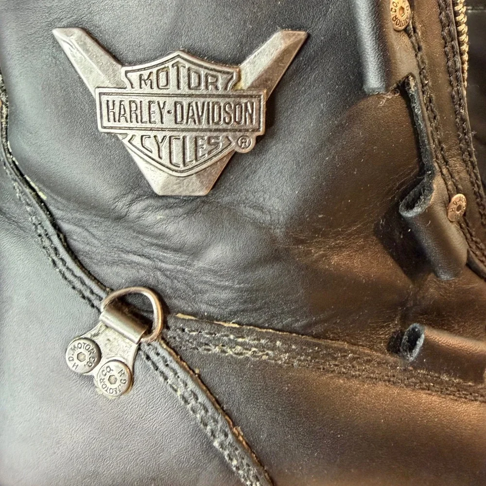 Harley Davidson Mens Black Leather Dual Zip Motorcycle Boots‎ 11M Biker Lug Sole